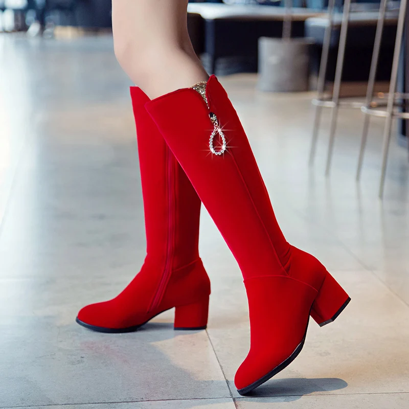Women Knee-length Boots Round Toe Thick High Heel Zipper Flock Elegant Shoes Female Footwear Winter Size 33-43
Women Knee-length Boots Round Toe Thick High Heel Zipper Flock Elegant Shoes Female Footwear Winter Size 33-43