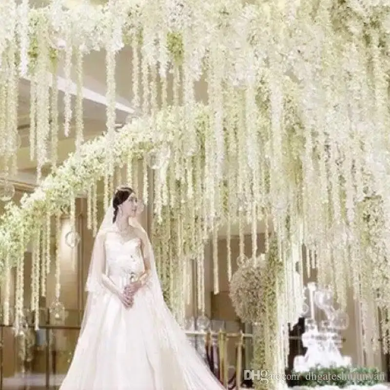 

Elegant white Artificial Silk Flower Wisteria Vine Rattan For Wedding Centerpieces Decorations Bouquet Garland Home decor