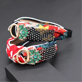 Fashion versatile headband New Korean crystal fabric flower show headband dance party wild multi-color personality headband 733 
Fashion versatile headband New Korean crystal fabric flower show headband dance party wild multi-color personality headband 733