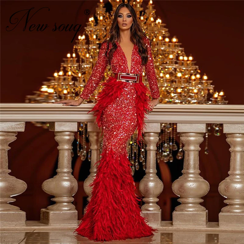 New Arrival Glitter Fabric Prom Dresses 2020 Feathers Deep V Neckline Party Gown Abendkleider Evening Dress Kaftans Saudi Arabic
New Arrival Glitter Fabric Prom Dresses 2020 Feathers Deep V Neckline Party Gown Abendkleider Evening Dress Kaftans Saudi Arabic