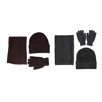 

2 Sets Winter Warm Beanie Hat + Scarf + Press Screen Gloves, Unisex Thermal Winter Warm Knitted Beanie Hat Neck Glove for Men Wo
