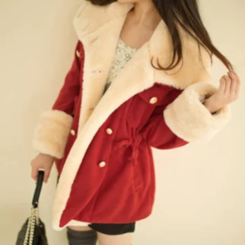 Women winter keep warm long sleeve lapel thicker solid color Double-breasted Woolen coat 
Women winter keep warm long sleeve lapel thicker solid color Double-breasted Woolen coat