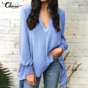 S-5XL Celmia Chiffon Blouses Women Sexy V-Neck Irregular Shirts Long Sleeve Hollow Stitching Tops Casual Ladies Blusas Femininas
S-5XL Celmia Chiffon Blouses Women Sexy V-Neck Irregular Shirts Long Sleeve Hollow Stitching Tops Casual Ladies Blusas Femininas