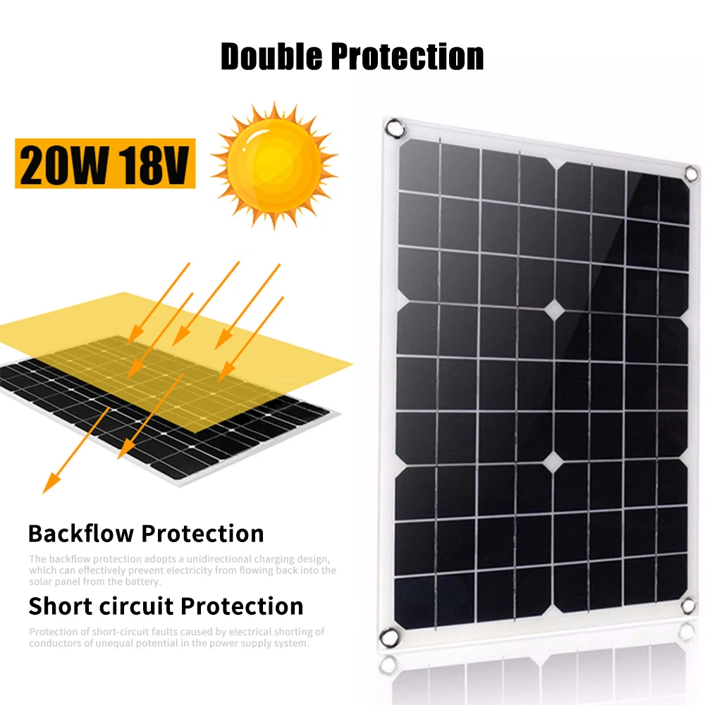 10W/20W Solar Panel with USB Port Monocrystalline Silicon Solar Cell DIY Waterproof Camping Power Charger Compatible for iPhone
10W/20W Solar Panel with USB Port Monocrystalline Silicon Solar Cell DIY Waterproof Camping Power Charger Compatible for iPhone