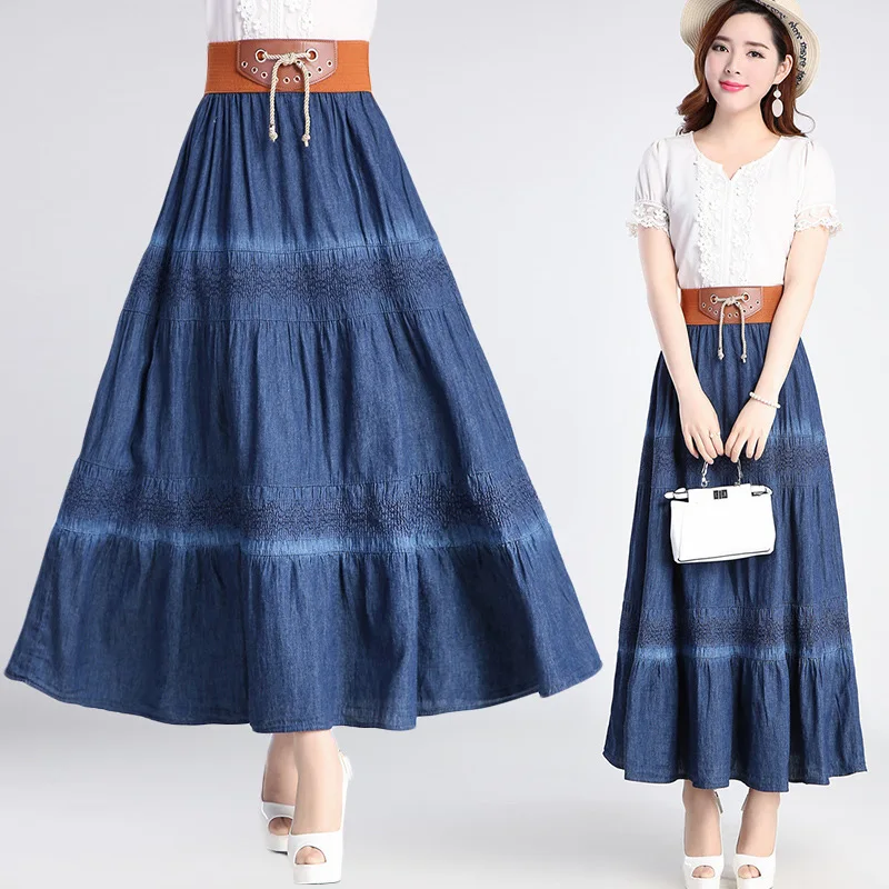 2019 New Style A- line Mid-length Skirt Middle-aged Women's Cowboy Long Beach Skirt Summer 
2019 New Style A- line Mid-length Skirt Middle-aged Women's Cowboy Long Beach Skirt Summer