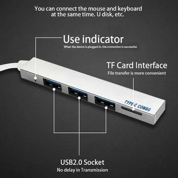 4 Port Splitter Type-C to USB 2.0 HUB Converter Adapter Cable for PC Laptop Computer Docking Station,Silver
4 Port Splitter Type-C to USB 2.0 HUB Converter Adapter Cable for PC Laptop Computer Docking Station,Silver