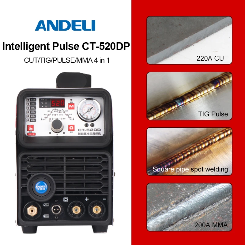 ANDELI Smart Single Phase Pulse multifunction welder CT-520DP 3 in 1 welding machine with CUT/MMA/TIG Welding machine 3 in 1
ANDELI Smart Single Phase Pulse multifunction welder CT-520DP 3 in 1 welding machine with CUT/MMA/TIG Welding machine 3 in 1