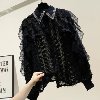 Lace Blouse Womens 2020 Spring Single-Breasted Retro Hot Drill Lapel Shirt Womens White Shirts Ladies All-match Tops Blusas
Lace Blouse Womens 2020 Spring Single-Breasted Retro Hot Drill Lapel Shirt Womens White Shirts Ladies All-match Tops Blusas