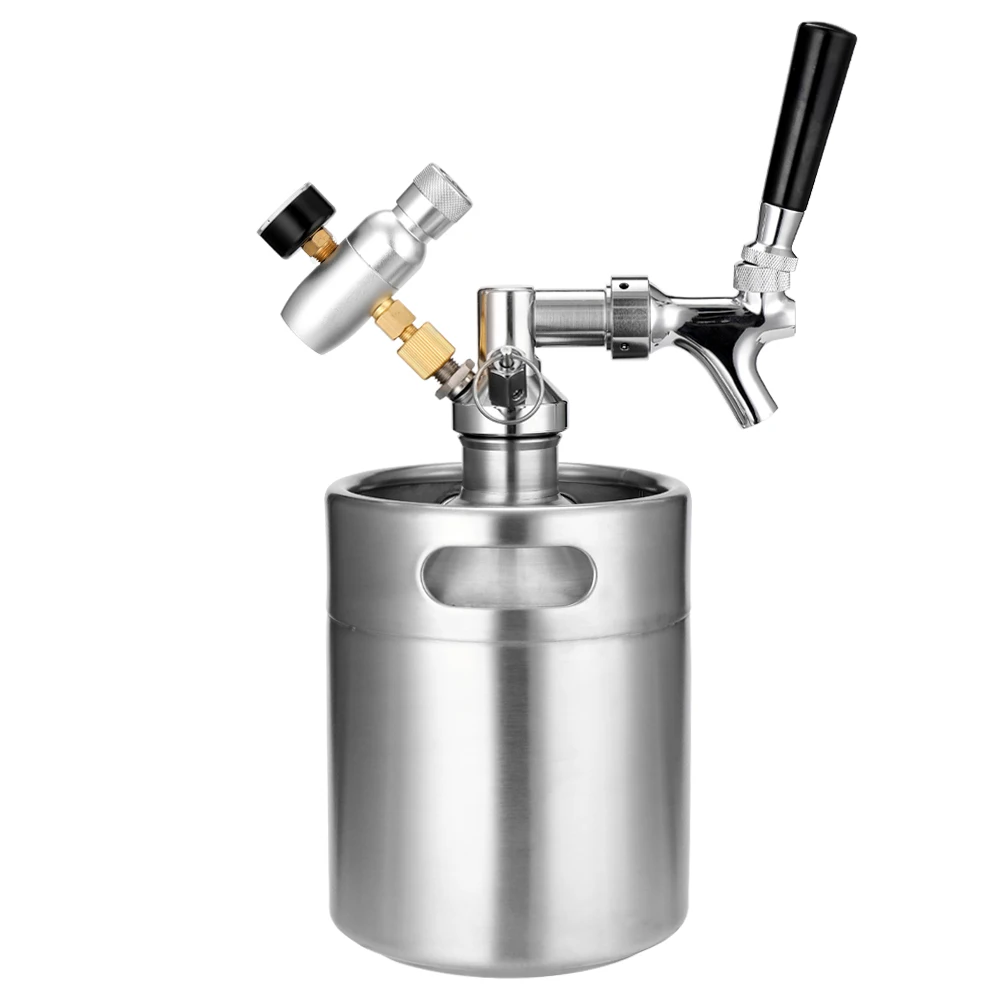 2L Mini Stainless Steel Beer Keg with Tap Pressurized Home Beer Brewing Craft Beer Dispenser Growler System