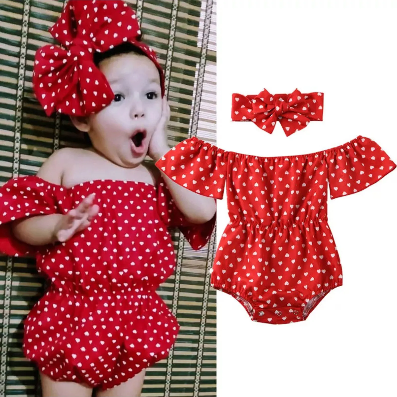 0-24Months Red small love print Princess suit Infant Baby Girls Valentines Romper+Hairband Outfits Set ropa bebe verano soft M4
0-24Months Red small love print Princess suit Infant Baby Girls Valentines Romper+Hairband Outfits Set ropa bebe verano soft M4