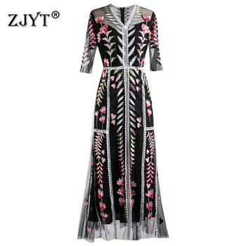 High Quality Mesh Flower Embroidery Maxi Dress Women 2020 New Summer Clothes Runway Designers V Neck Sexy Long Prom Party Dress
High Quality Mesh Flower Embroidery Maxi Dress Women 2020 New Summer Clothes Runway Designers V Neck Sexy Long Prom Party Dress