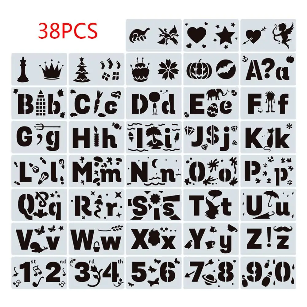OOTDTY 38pcs/set Numbers Letters Drawing Template Stencil Painting Embossing Scrapbook
OOTDTY 38pcs/set Numbers Letters Drawing Template Stencil Painting Embossing Scrapbook