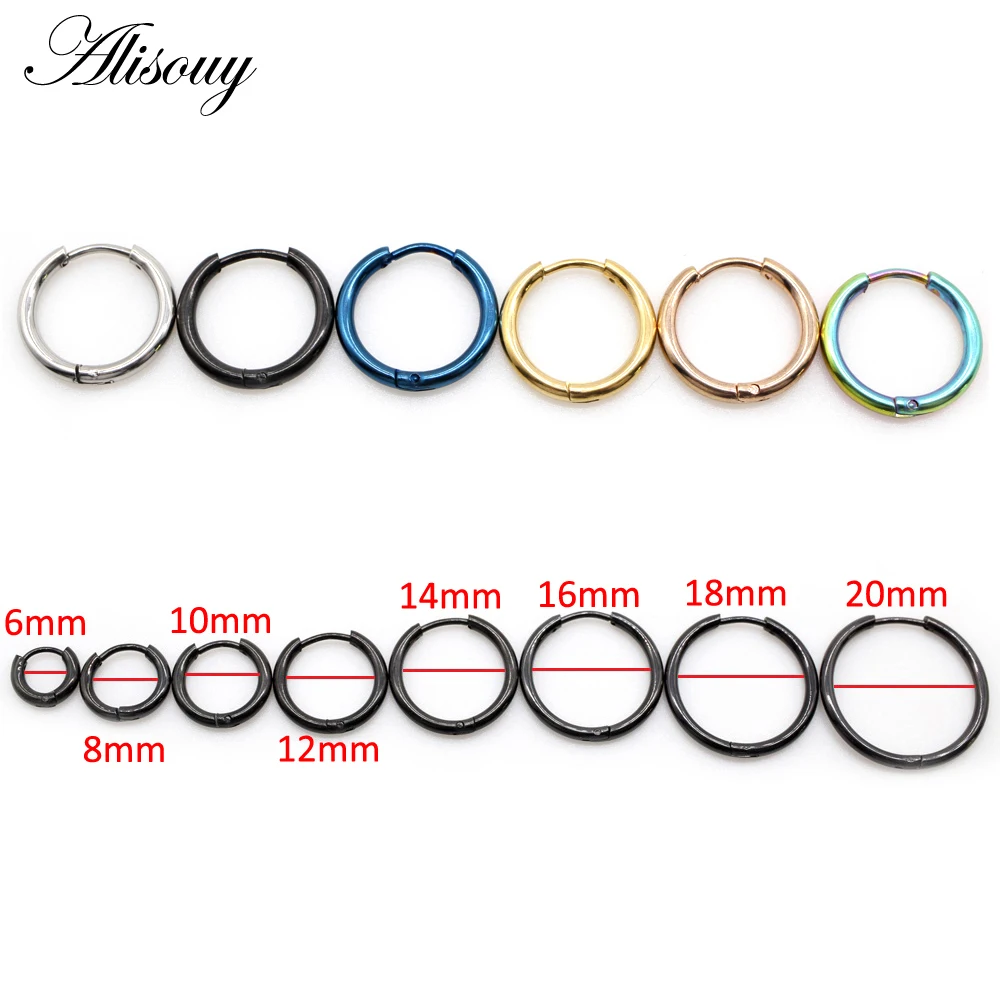 

Серьги-кольца Alisouy из нержавеющей стали для мужчин и женщин, Ювелирные Украшения Для Пирсинга Ушей круглой формы, 2 мм, диаметр 6-20 мм, 1 пара