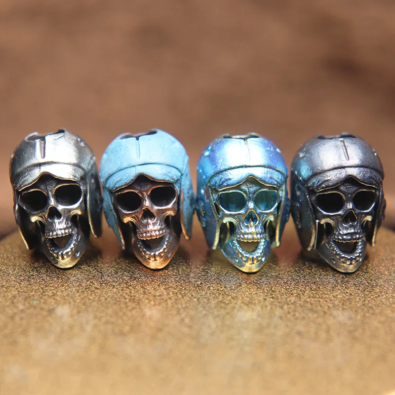 Фото Pilot Helmet Skull Head Pendants Pure Brass Knife Beads DIY Paracord Woven Lanyard Charms Accessories EDC Flashlight Hangings | Спорт и