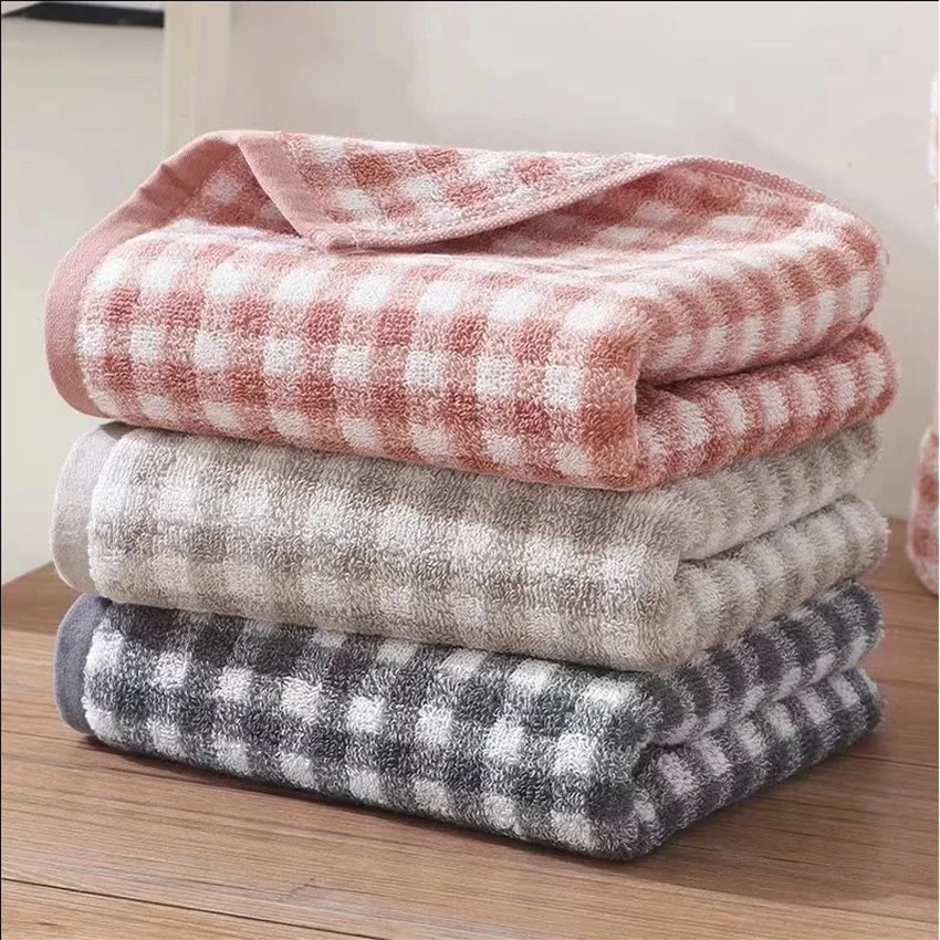 

Plaid Pure Cotton Face Towel Strong Water Absorption Rectangle Soft Towels Household Kids Adults Home Bathroom Simple Modern