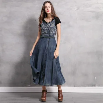 Women Embroidery Denim Dress 2020 Summer New High Waist Women's Dresses Strapless Single Breasted Vintage Button Vestidos
Women Embroidery Denim Dress 2020 Summer New High Waist Women's Dresses Strapless Single Breasted Vintage Button Vestidos