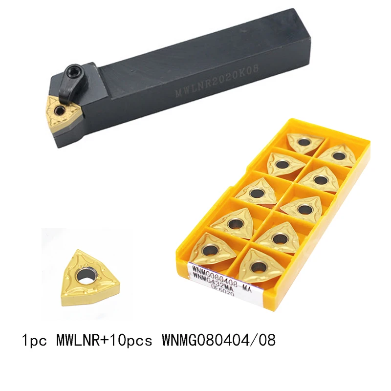 10pcs WNMG080404 WNMG080408 Carbide Insert + 1pc MWLNR2020K08 MWLNR1616H08 Boring Bar Lathe Turning Tool Set
10pcs WNMG080404 WNMG080408 Carbide Insert + 1pc MWLNR2020K08 MWLNR1616H08 Boring Bar Lathe Turning Tool Set