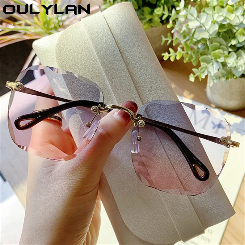 

Oulylan Square Rimless Sunglasses Women Brand Design Gradient Sun Glasses Ladies Fashion Blue Pink Eyeglasses Shades UV400