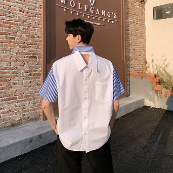 Men Can Be Worn Before Back Stripe Short Sleeve Shirts Male Women Streetstyle Fashion Couple Shirts
Men Can Be Worn Before Back Stripe Short Sleeve Shirts Male Women Streetstyle Fashion Couple Shirts