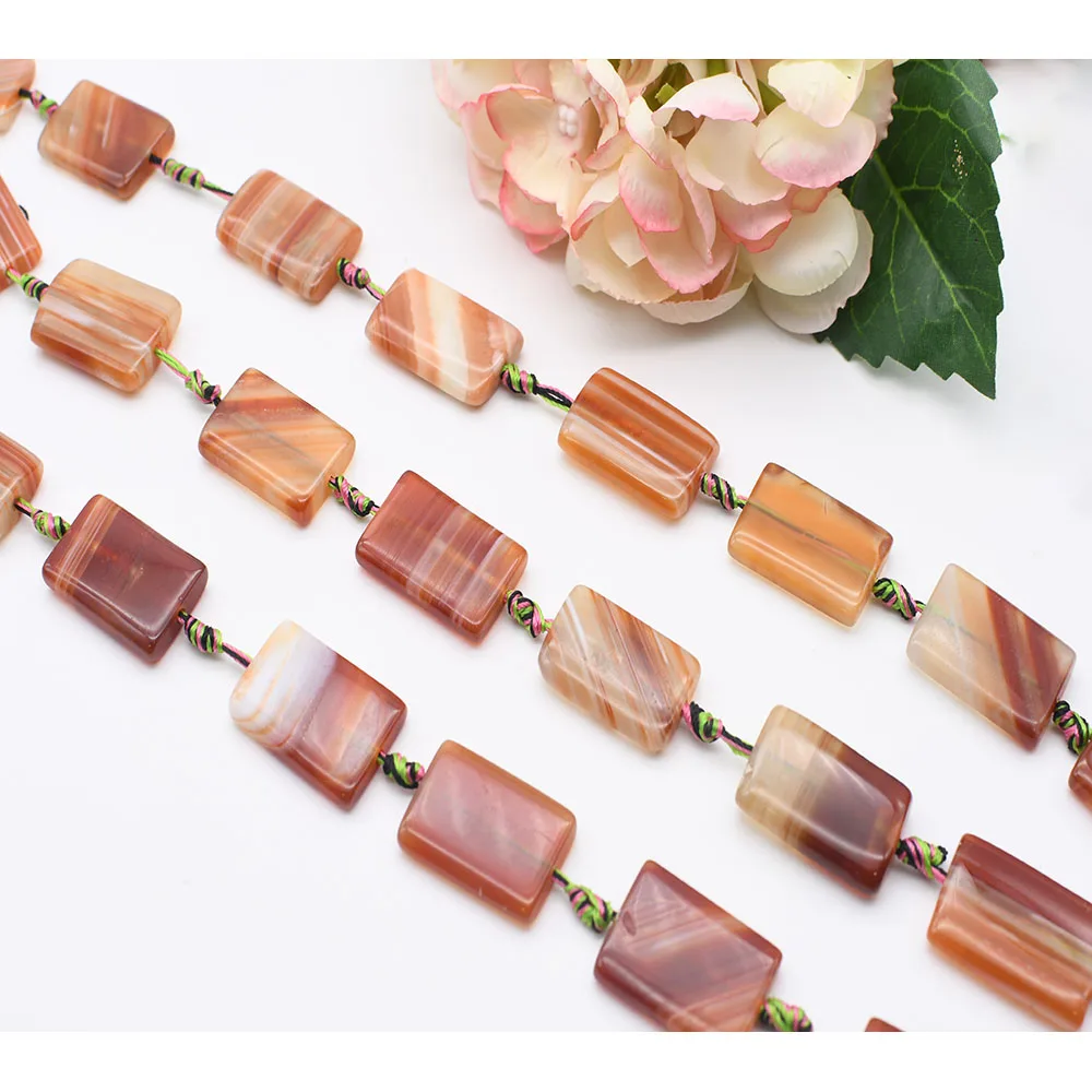 

2strands/lot 30mm Natural Smooth Orange stripe rectangle Agate stone beads For DIY Bracelet Necklace Jewelry Making Strand 15"