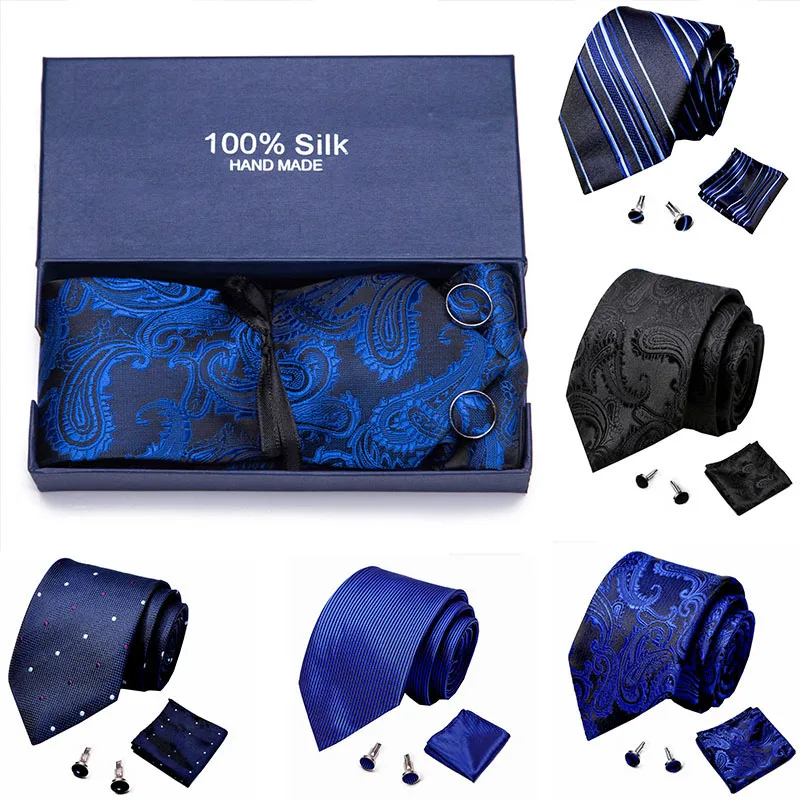 Gift Box Packing Paisley Floral Tie Men's 7.5 cm Silk Necktie Handkerchief Set Blue Necktie Wedding Solid Tie Hanky Sets
Gift Box Packing Paisley Floral Tie Men's 7.5 cm Silk Necktie Handkerchief Set Blue Necktie Wedding Solid Tie Hanky Sets