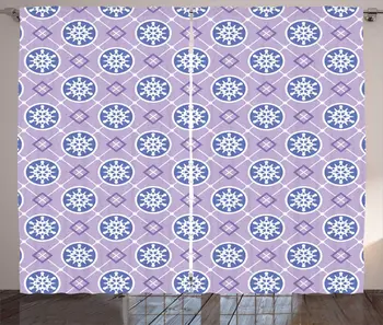 

Dark Ceil Blue Lavender Violet Curtains Repetitive Round Motifs Geometric Rhombus Circles Composition Living Room Window Drapes