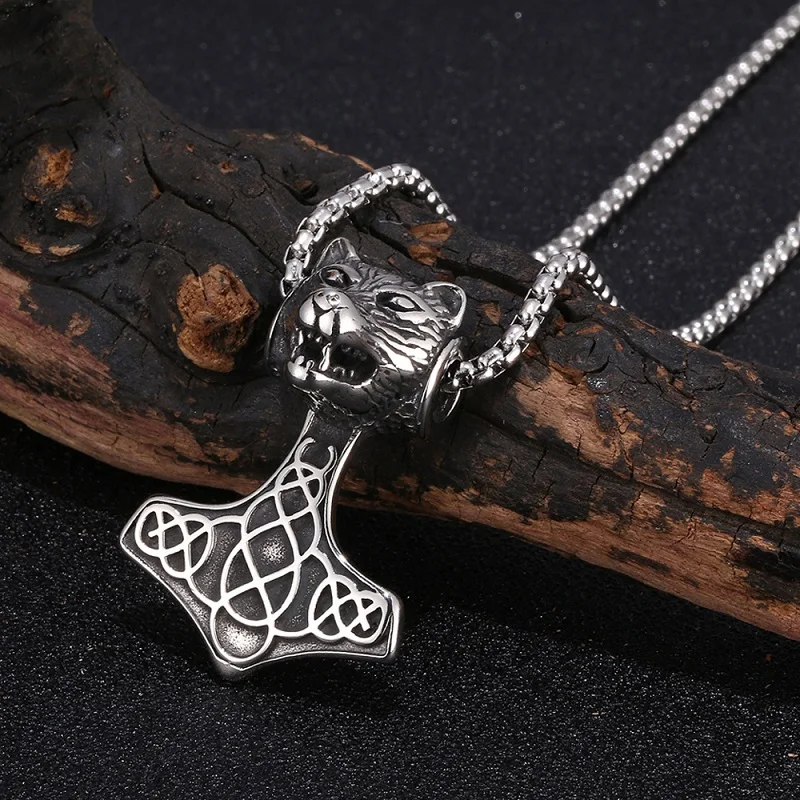Punk Wolf Head Nordic Viking Pendant Stainless Steel Men Hammer Necklaces Pendants Men's Jewelry Gifts ST0048 
Punk Wolf Head Nordic Viking Pendant Stainless Steel Men Hammer Necklaces Pendants Men's Jewelry Gifts ST0048