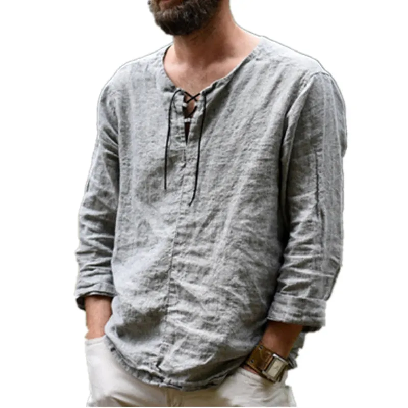 2020 New Men's Linen V Neck bandage T shirts Male Solid Color Long Sleeves Casual Cotton Linen tshirt Tops S-3XL
2020 New Men's Linen V Neck bandage T shirts Male Solid Color Long Sleeves Casual Cotton Linen tshirt Tops S-3XL