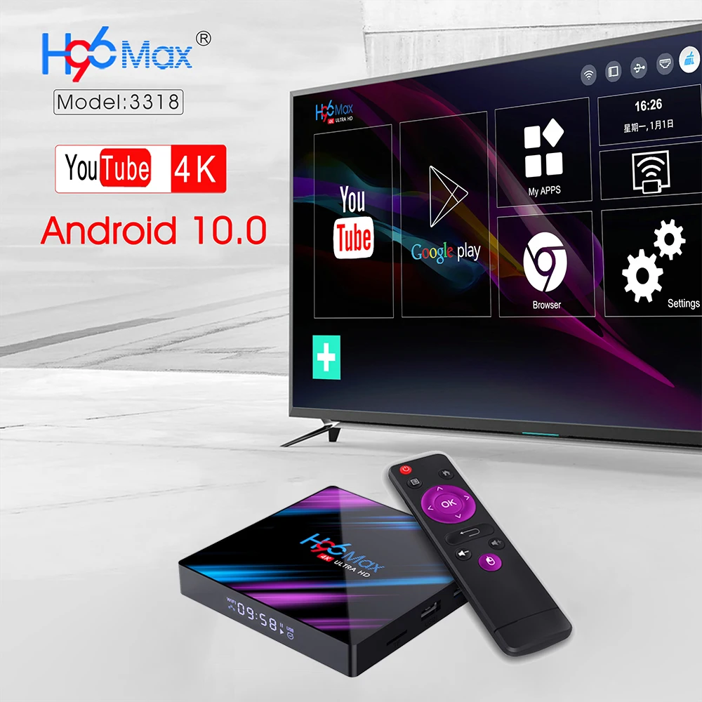 H96 Max Set Top TV Box RK3318 4G DDR3 USB 3.0 Bluetooth 4.0 Android 10.0 9 OS 4K 4096x2160 Smart Penta-Core Mali-450 GPU 2.4G/5G
H96 Max Set Top TV Box RK3318 4G DDR3 USB 3.0 Bluetooth 4.0 Android 10.0 9 OS 4K 4096x2160 Smart Penta-Core Mali-450 GPU 2.4G/5G