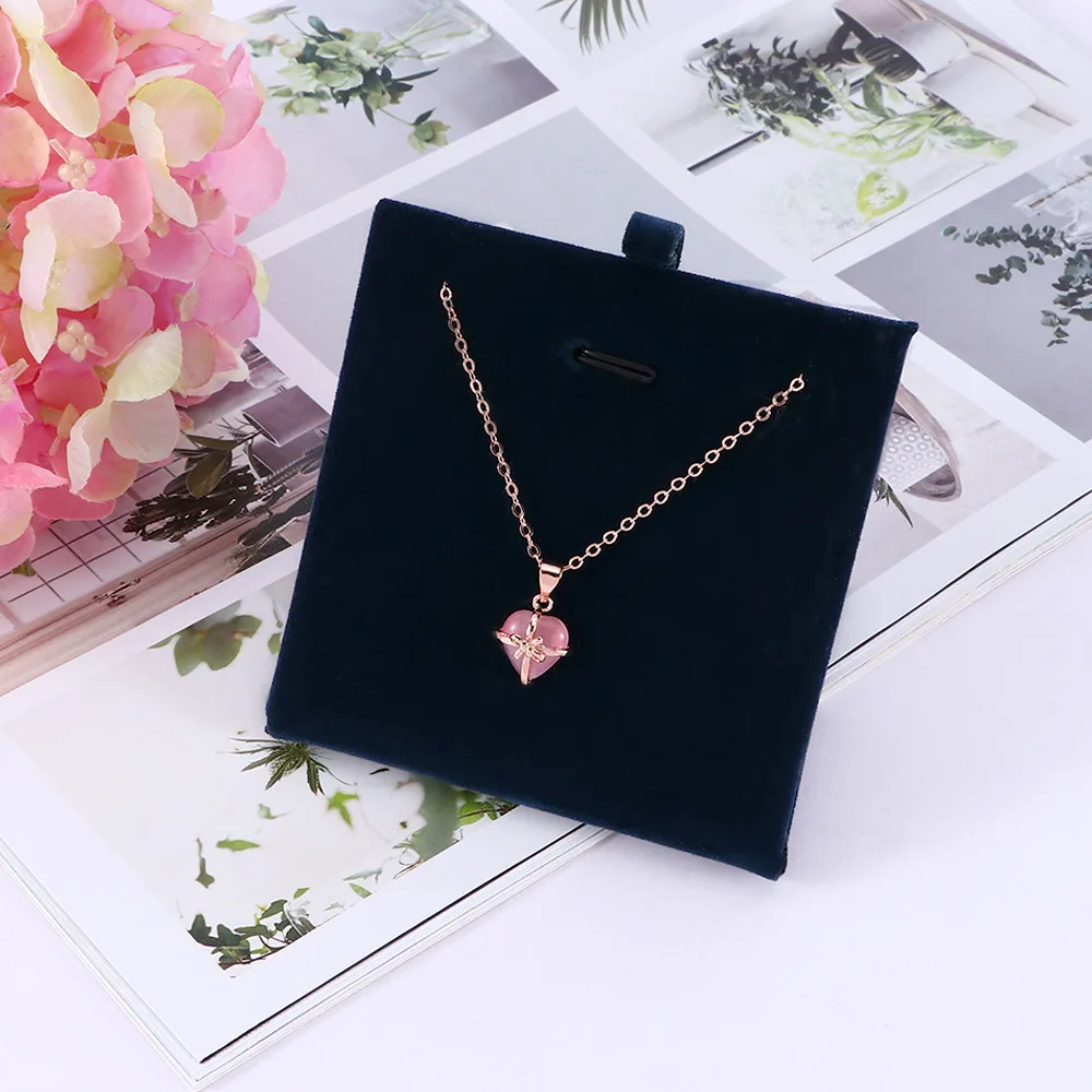 fashion elegant pink crystal necklace sweet heart shape pendant