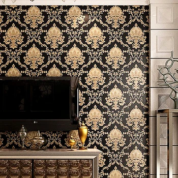 PVC Wall Paper High Grade Black Gold Luxury Embossed Texture Metallic 3D Damask wallpaper for wall Roll washable Vinyl
PVC Wall Paper High Grade Black Gold Luxury Embossed Texture Metallic 3D Damask wallpaper for wall Roll washable Vinyl