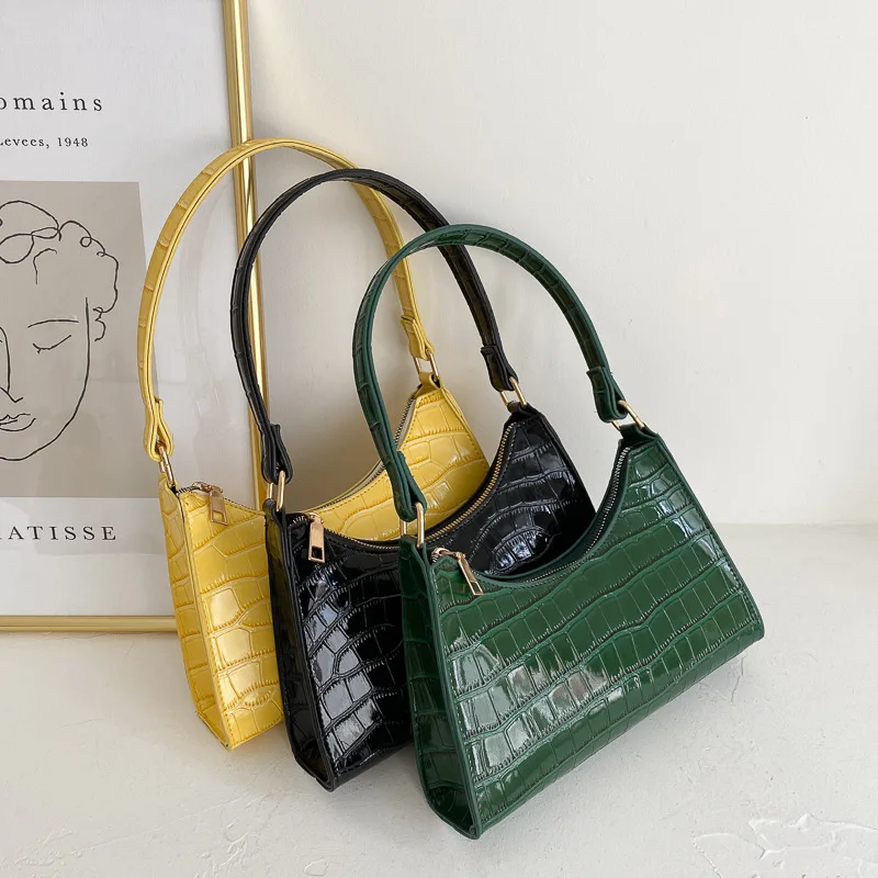 

2021Pure Color Crocodile Pattern Leather Exquisite Women's Shoulder Handbag Fashion Travel Shopping Female Tote Underarm Bag