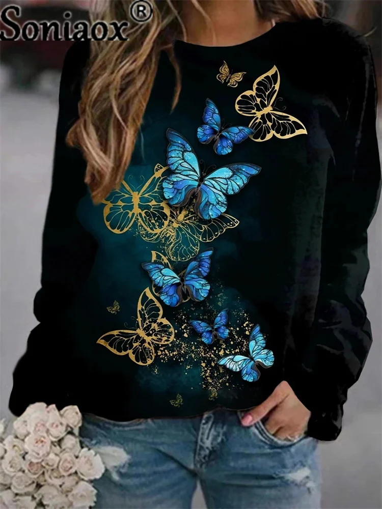 Модная футболка с 3D-принтом бабочки Женская толстовка осень 2021 винтажные Топы
