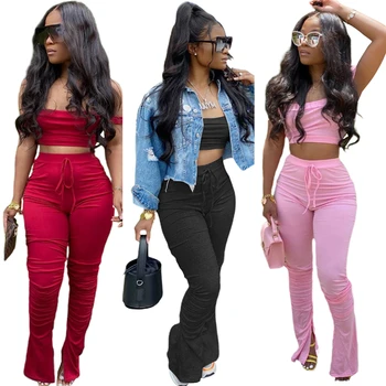 2020 Women Two Piece Sport Solid Yoga Set Tracksuits Off Shoulder Crop Tops Stacked Flare Jogger Pants Suit Outfits Matching Set
2020 Women Two Piece Sport Solid Yoga Set Tracksuits Off Shoulder Crop Tops Stacked Flare Jogger Pants Suit Outfits Matching Set