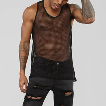 Sexy Men Sleeveless Mesh Sheer Tank Vest Tops Outwear Gym Training Tank Vest Fish Net Hollow Out See Through Sporting Clothing 
Sexy Men Sleeveless Mesh Sheer Tank Vest Tops Outwear Gym Training Tank Vest Fish Net Hollow Out See Through Sporting Clothing