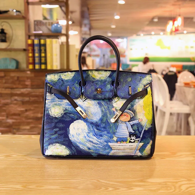 

Women Bag Fashion summer hit the color portable hand-painted Star platinum package ladies large Europe PU Leather Handbags