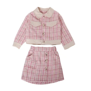 2PCS WLG girls fashion clothing set kids blue pink plaid jacket and skirt set baby girl party clothes 2-7 years 
2PCS WLG girls fashion clothing set kids blue pink plaid jacket and skirt set baby girl party clothes 2-7 years