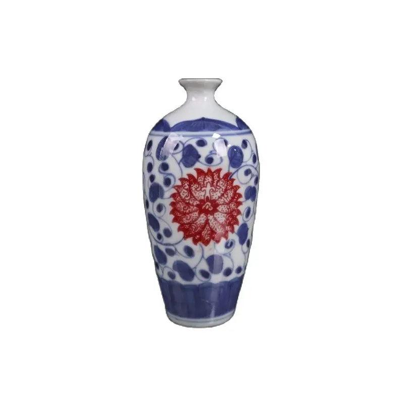 

China Old Porcelain Blue And White Underglaze Red Lotus Vase