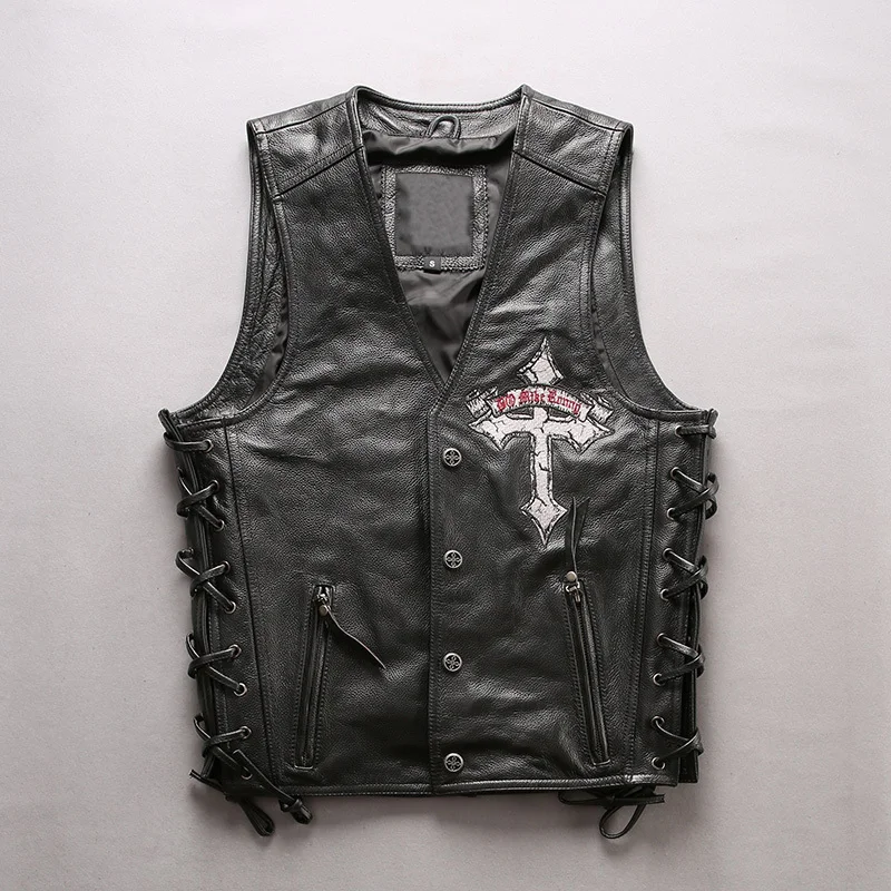 Fashion Genuine Men Slim Fit Embroidery Cowskin Leather Motorcycle Biker Vest V-neck Collar Short Coat
Fashion Genuine Men Slim Fit Embroidery Cowskin Leather Motorcycle Biker Vest V-neck Collar Short Coat