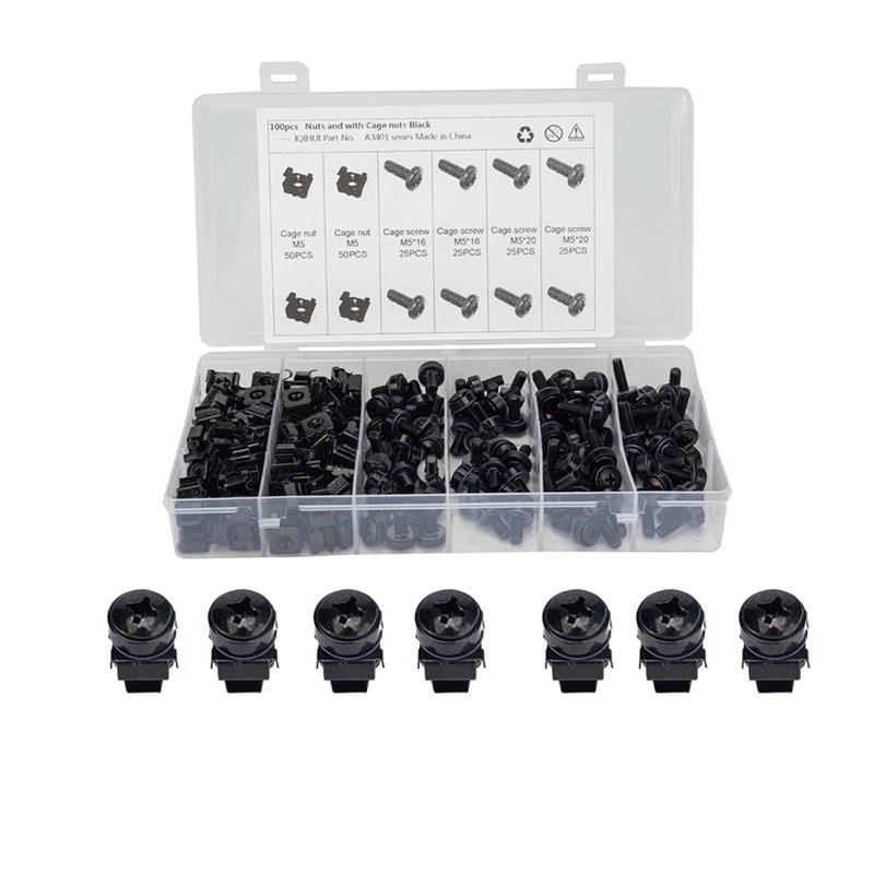 100Pcs M5x16/20 18 12mm Nuts and Screw Screw with Cage Nuts Black for Server Rack Cabinet Rack Mount Screws
100Pcs M5x16/20 18 12mm Nuts and Screw Screw with Cage Nuts Black for Server Rack Cabinet Rack Mount Screws