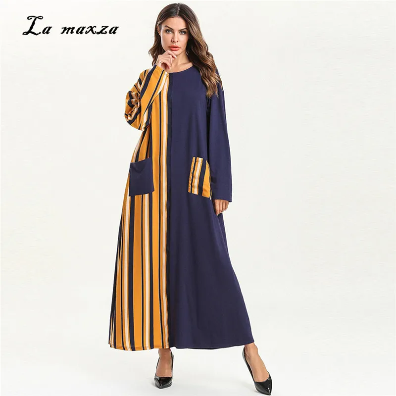 Фото Arab Muslim Dresses Abaya Gowns Print Moroccan Kaftan Modest Dress for Evening Pockets 7514 | Тематическая одежда и