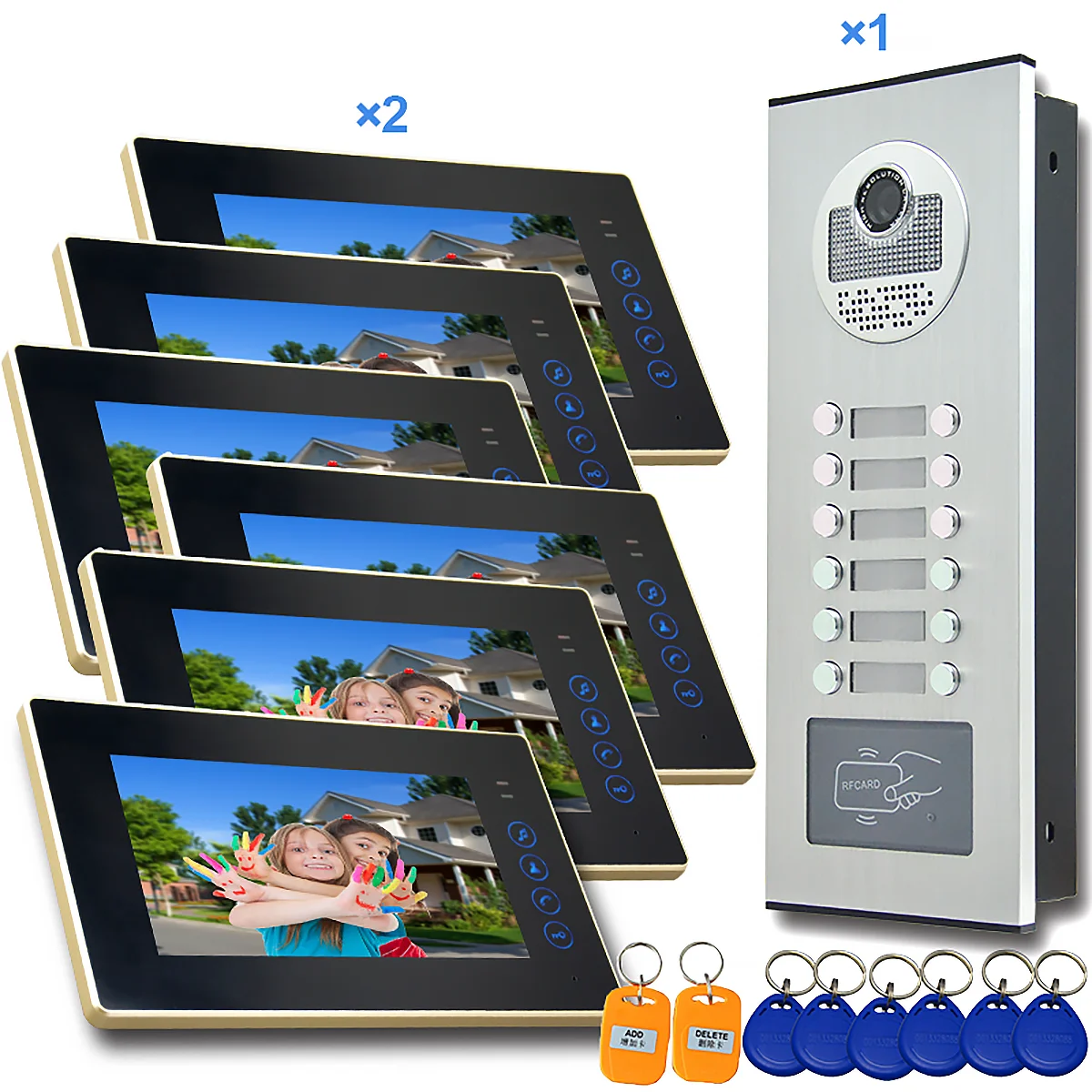 7 Inch Video Door Intercom Multi-apartment System 12 Units Apartment Video doorbell Kits with RFID Keyfobs IR night Camera
7 Inch Video Door Intercom Multi-apartment System 12 Units Apartment Video doorbell Kits with RFID Keyfobs IR night Camera