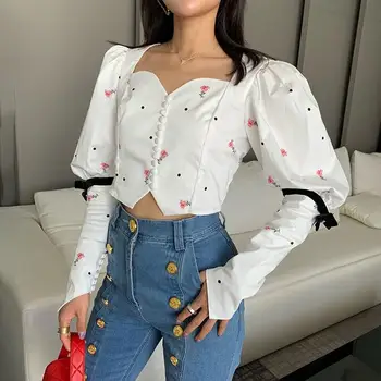 Autumn Women's Puff Sleeve Print White Blouse Square Collar Crop Short Top Casual Patchwork Button Shirts
Autumn Women's Puff Sleeve Print White Blouse Square Collar Crop Short Top Casual Patchwork Button Shirts