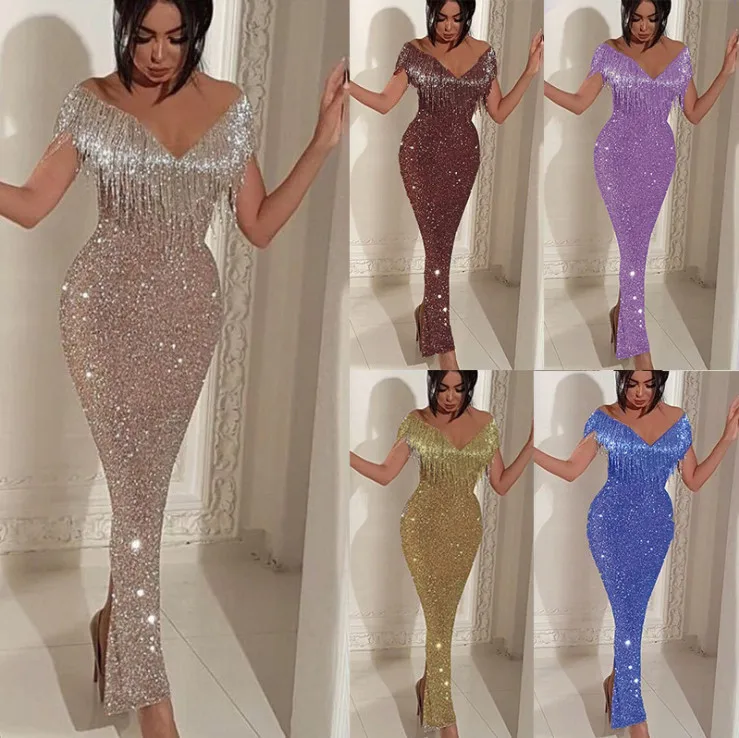 Mayata Rose Gold Shinning Patchwork Tassels Banquet Party Dress Lady High Split Sequined Mesh Dress Evening Floor Length Dress
Mayata Rose Gold Shinning Patchwork Tassels Banquet Party Dress Lady High Split Sequined Mesh Dress Evening Floor Length Dress