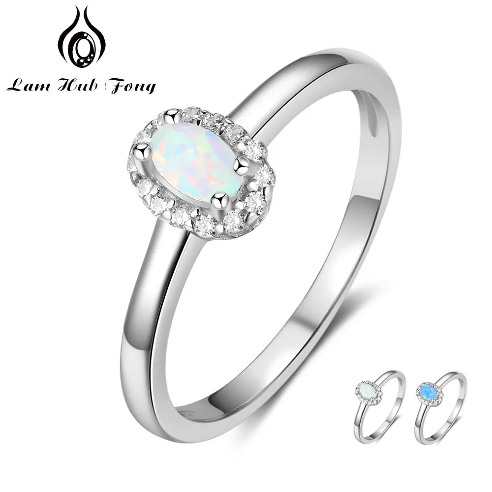 

Women 925 Sterling Silver Rings Created Oval Blue Pink White Fire Opal Ring with Zircon Romantic Gift 6 7 8 Size (Lam Hub Fong)