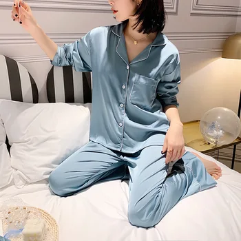 Women Pajamas Sets Faux Silk Sleepwear Satin Silk Pajamas Set Solid Patchwork Long Sleeves Pants 2 Piece Autumn Summer Homewear
Women Pajamas Sets Faux Silk Sleepwear Satin Silk Pajamas Set Solid Patchwork Long Sleeves Pants 2 Piece Autumn Summer Homewear