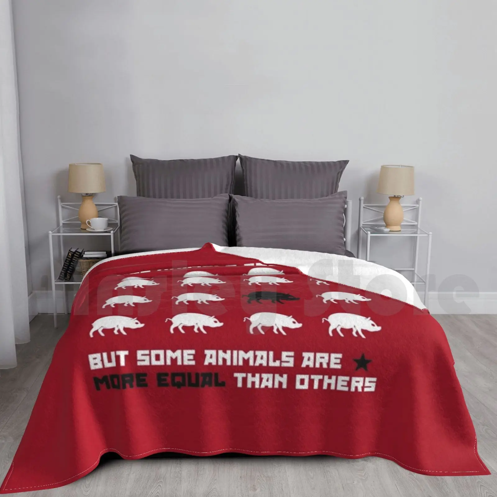 

All Animals Are Equal 2 ( Red ) Blanket For Sofa Bed Travel Animal Farm George Orwell Russian Revolution
