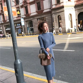 COIGARSAM Office Lady Full Sleeve Women Long dress New Winter Korea Style Knitting Solid Dresses Blue Haze 0919
COIGARSAM Office Lady Full Sleeve Women Long dress New Winter Korea Style Knitting Solid Dresses Blue Haze 0919