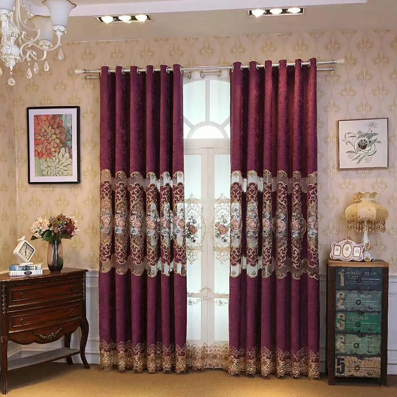 Curtains for Living Room European Luxury Floral Embroidered Tulle Half Shading Purple Chenille New Home Window Drapes
Curtains for Living Room European Luxury Floral Embroidered Tulle Half Shading Purple Chenille New Home Window Drapes