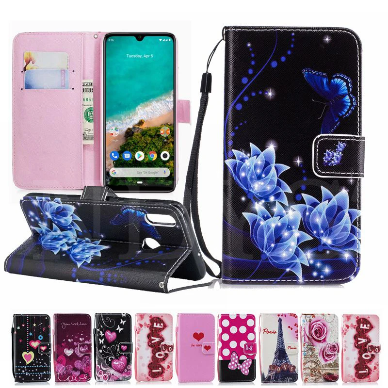 

Leather Wallet Case For Xiaomi Mi A3 9T 9 SE A2 8 Lite Redmi 7A GO 6A S2 Note 7 6 Pro K20 Redmi Note7 Redmi7 Flower Butterfly